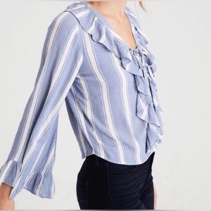 AE | Long Sleeve Ruffle Lace Up Tie Top | Lightly Worn | Size SP